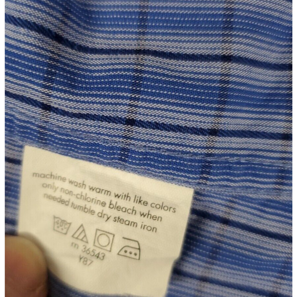 Michael Kors Mens Button Up Long Sleeve Shirt Blue Black Striped 17 XL 34/35 - Picture 10 of 10